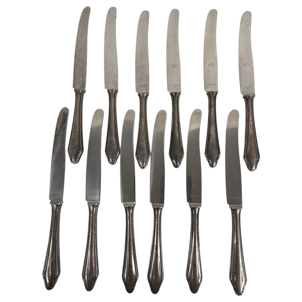 12 Walter Breuker W&B Rostfrei Dinner Knife Set Silverplate Vintage Germany